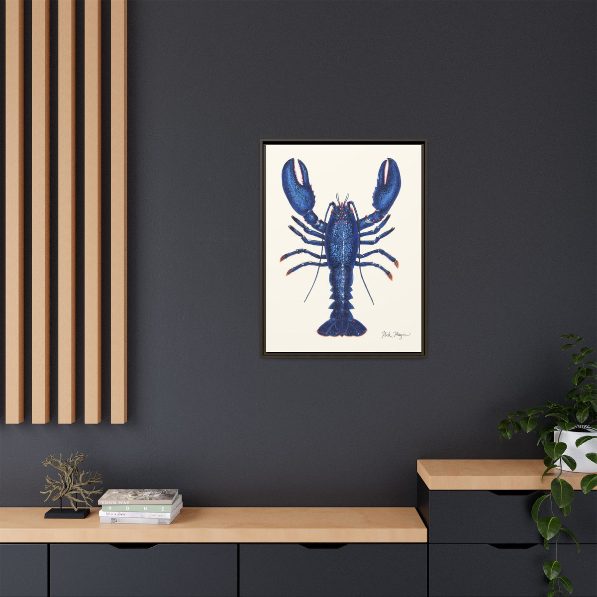 Blue Lobster II Framed Canvas Print Printify