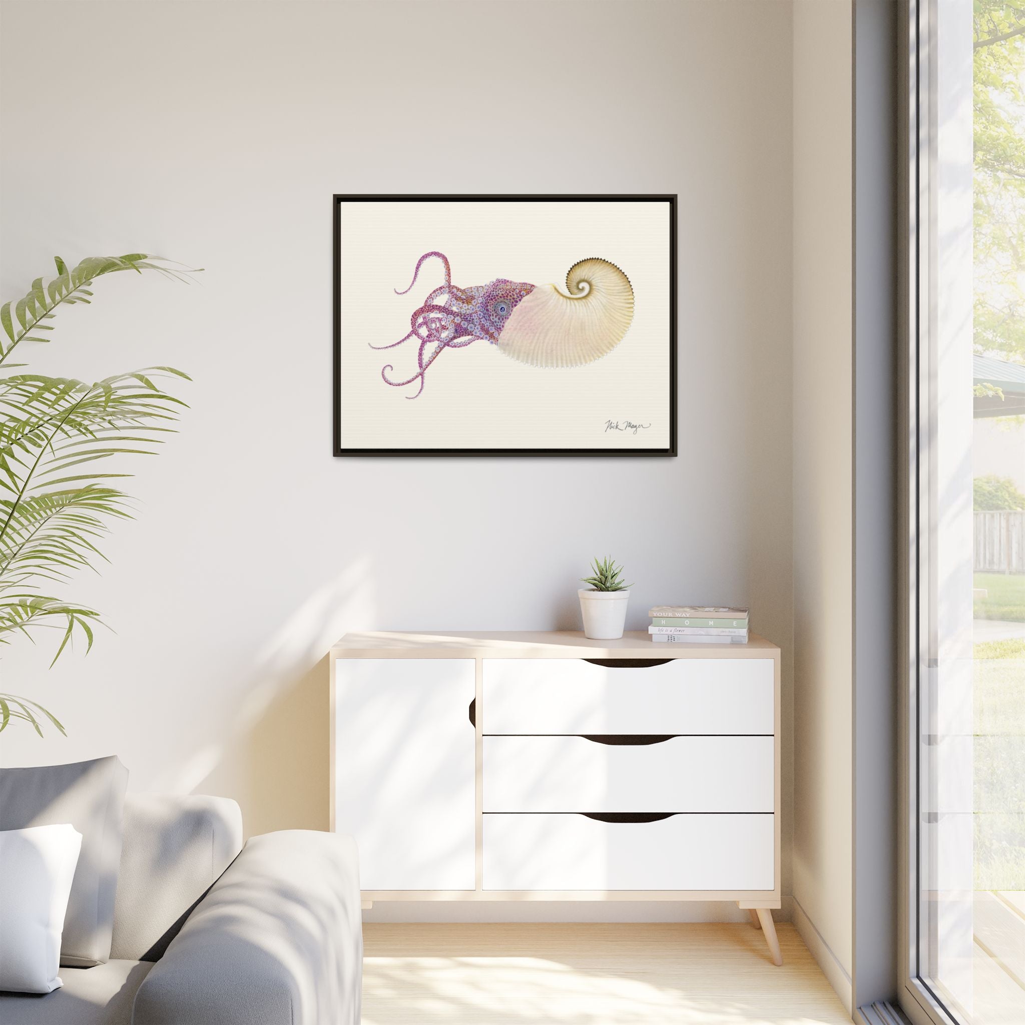 Paper Nautilus Framed Canvas Print Printify
