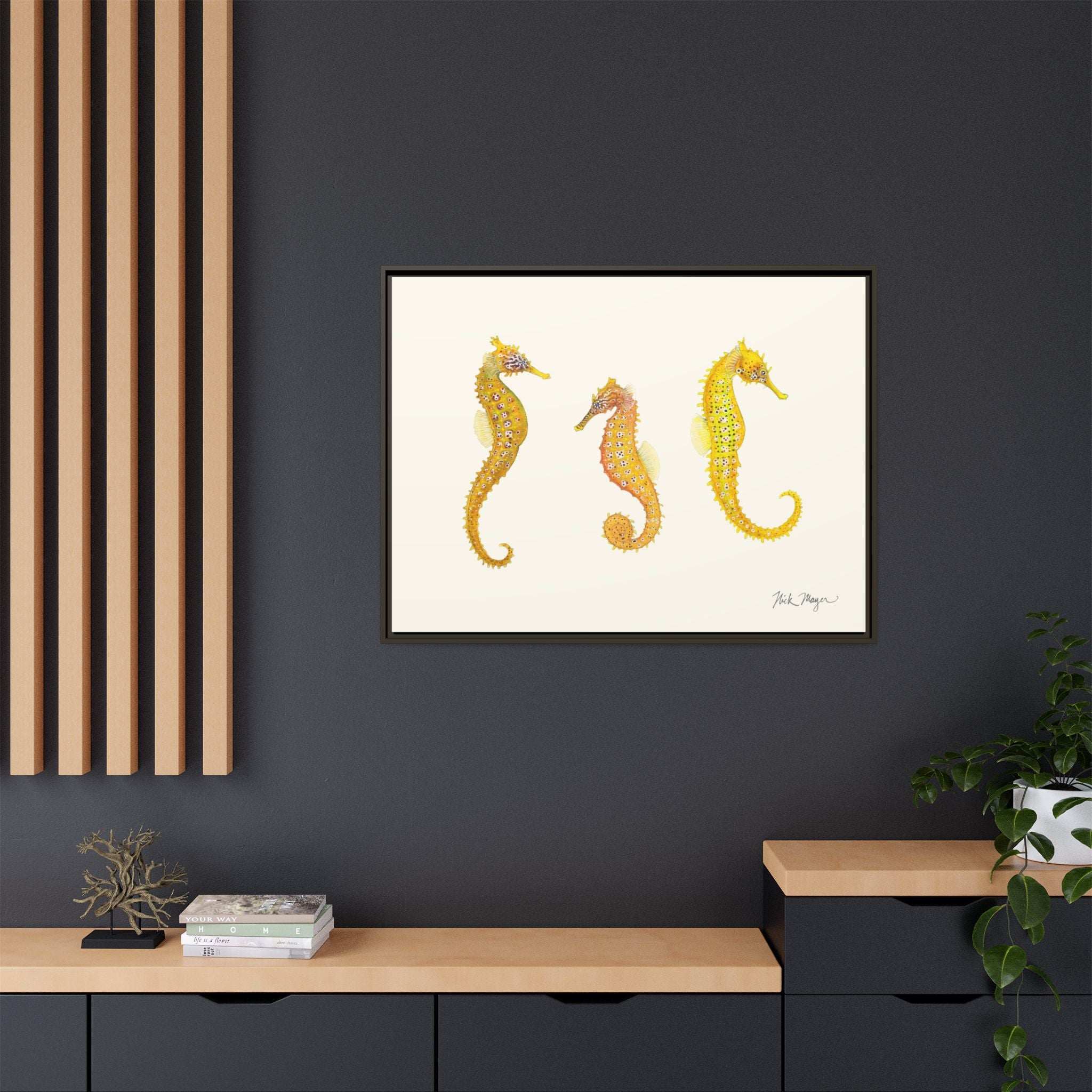 Giant Seahorse Trio Framed Canvas Print Printify