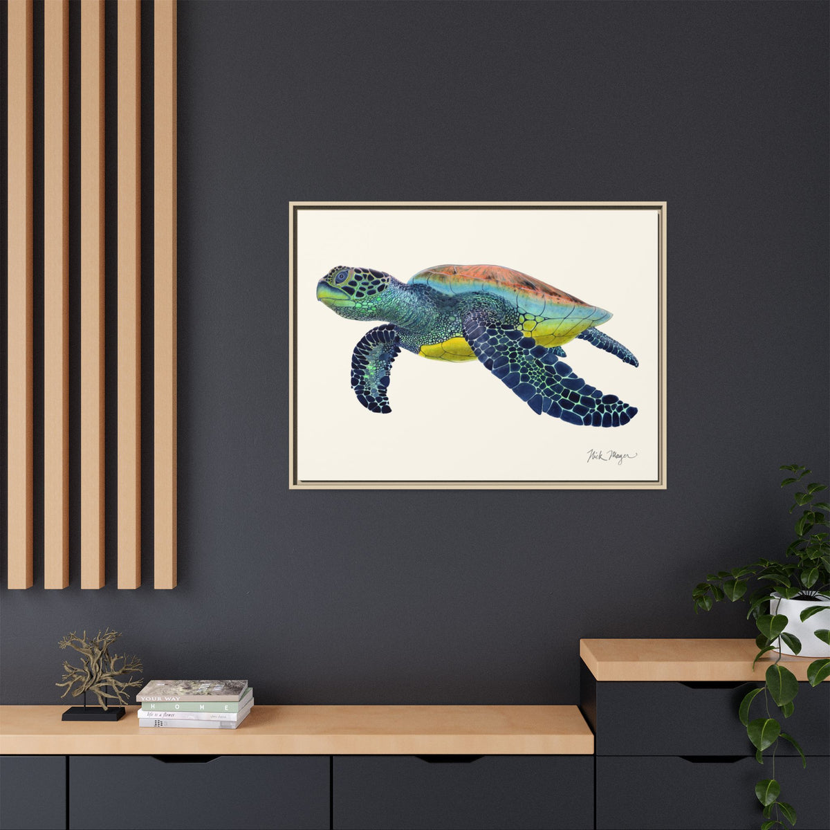 Green Sea Turtle II Framed Canvas Print Printify