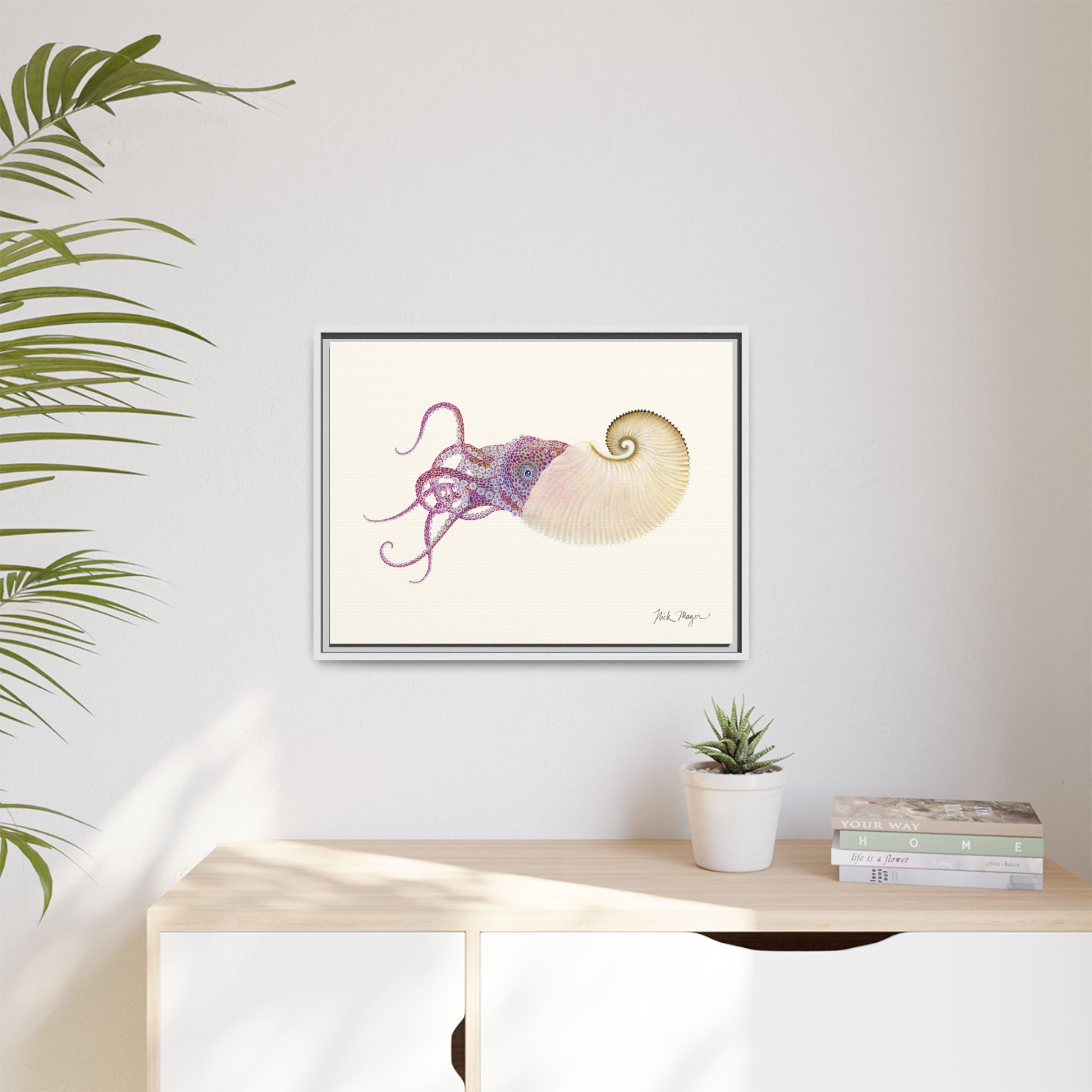 Paper Nautilus Framed Canvas Print Printify