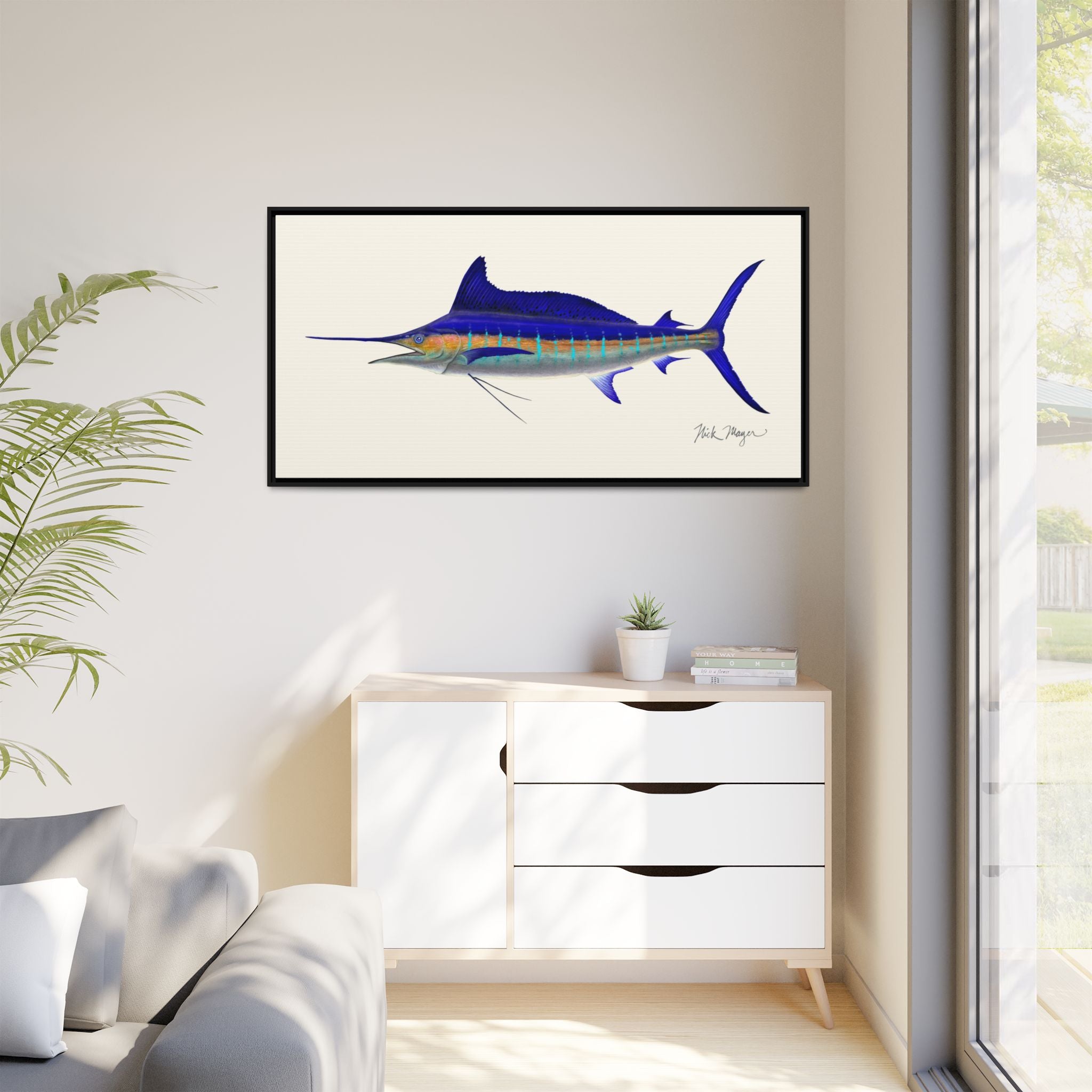 Striped Marlin Framed Canvas Print Printify