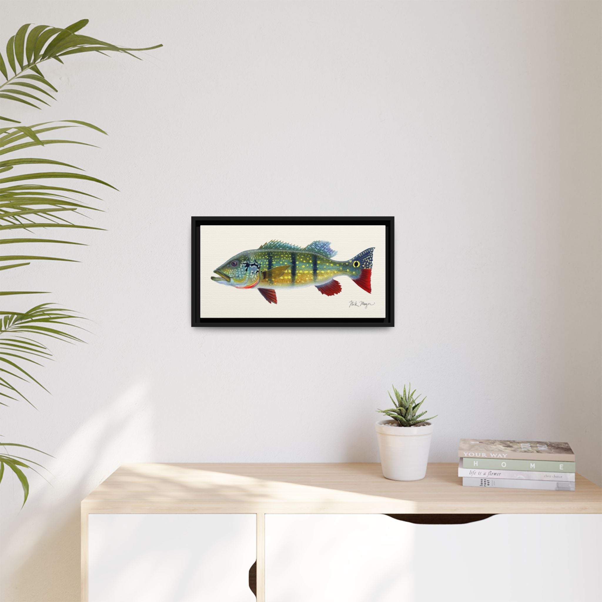 Peacock Bass Framed Canvas Print Printify