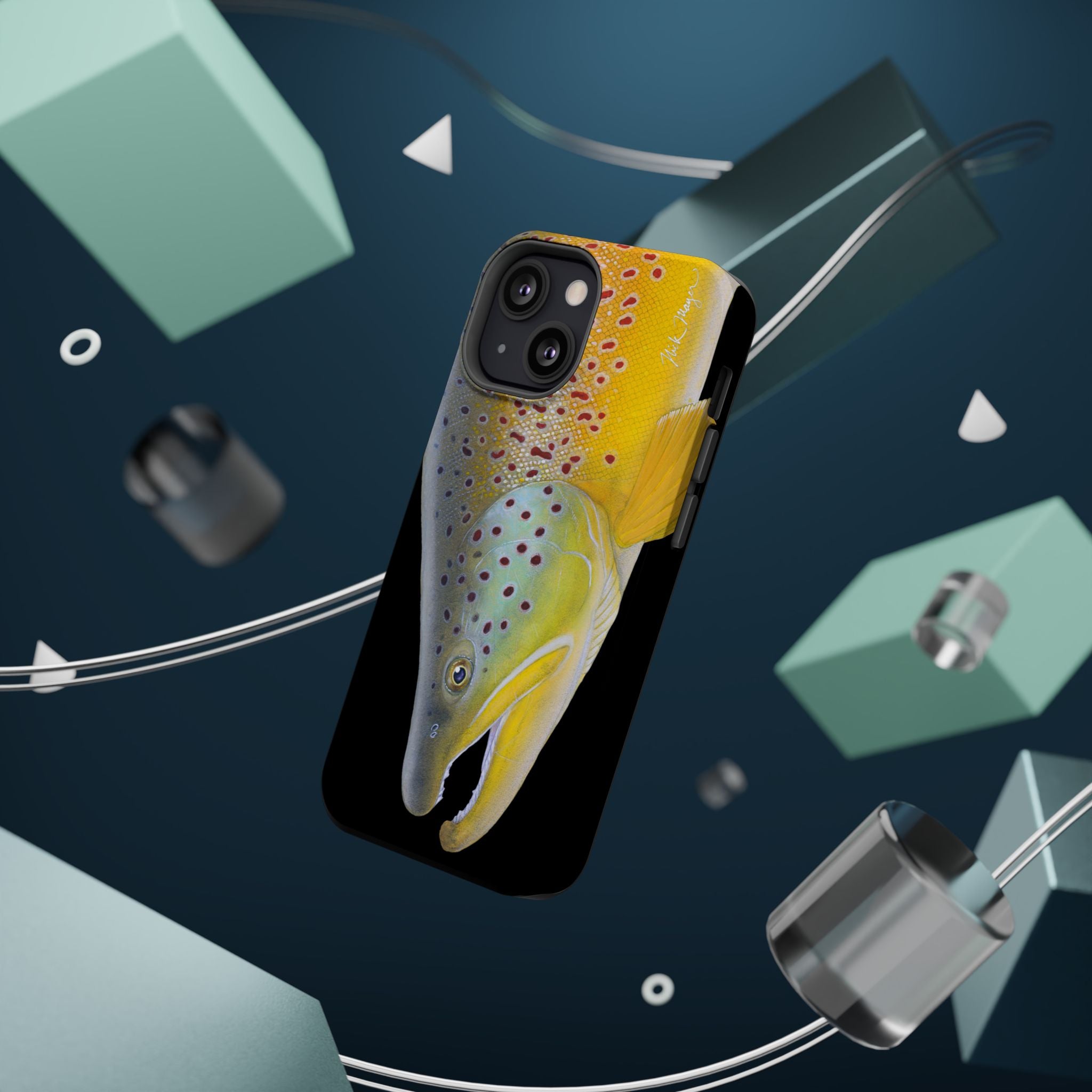 Brown Trout 3 Face Black MagSafe iPhone Case