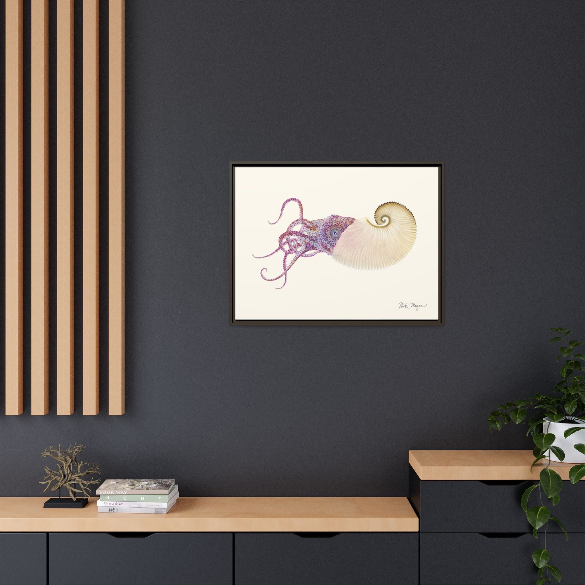Paper Nautilus Framed Canvas Print Printify