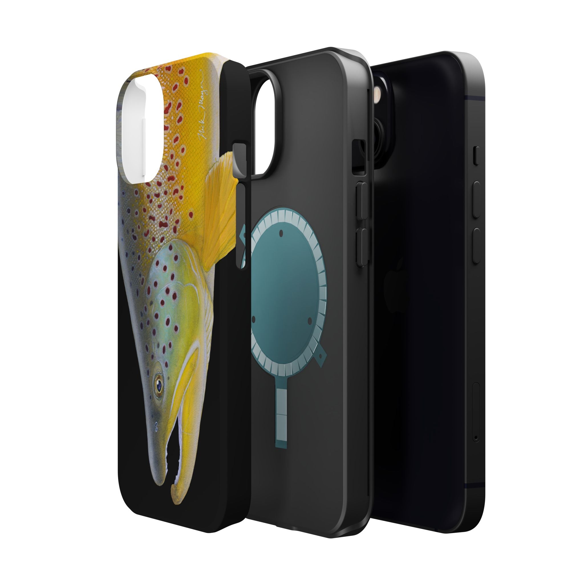 Brown Trout 3 Face Black MagSafe iPhone Case