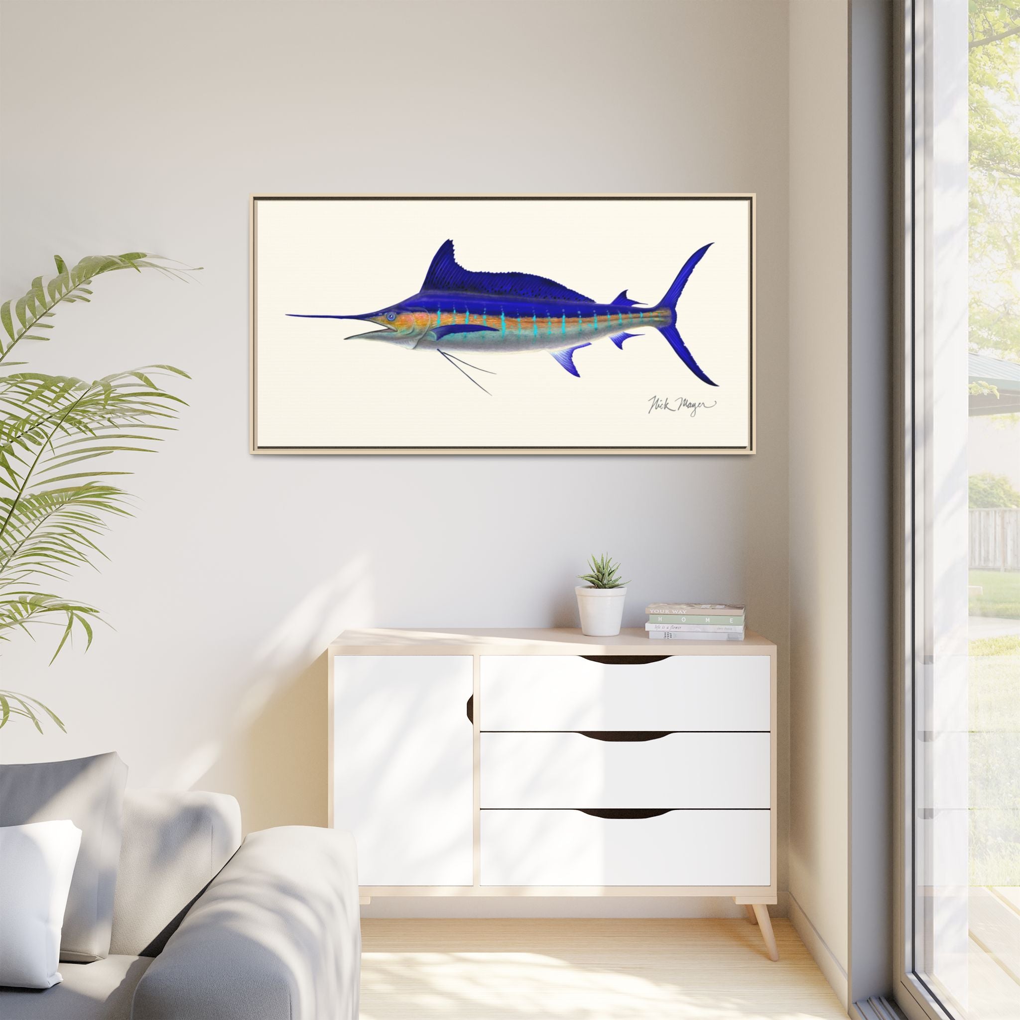 Striped Marlin Framed Canvas Print Printify