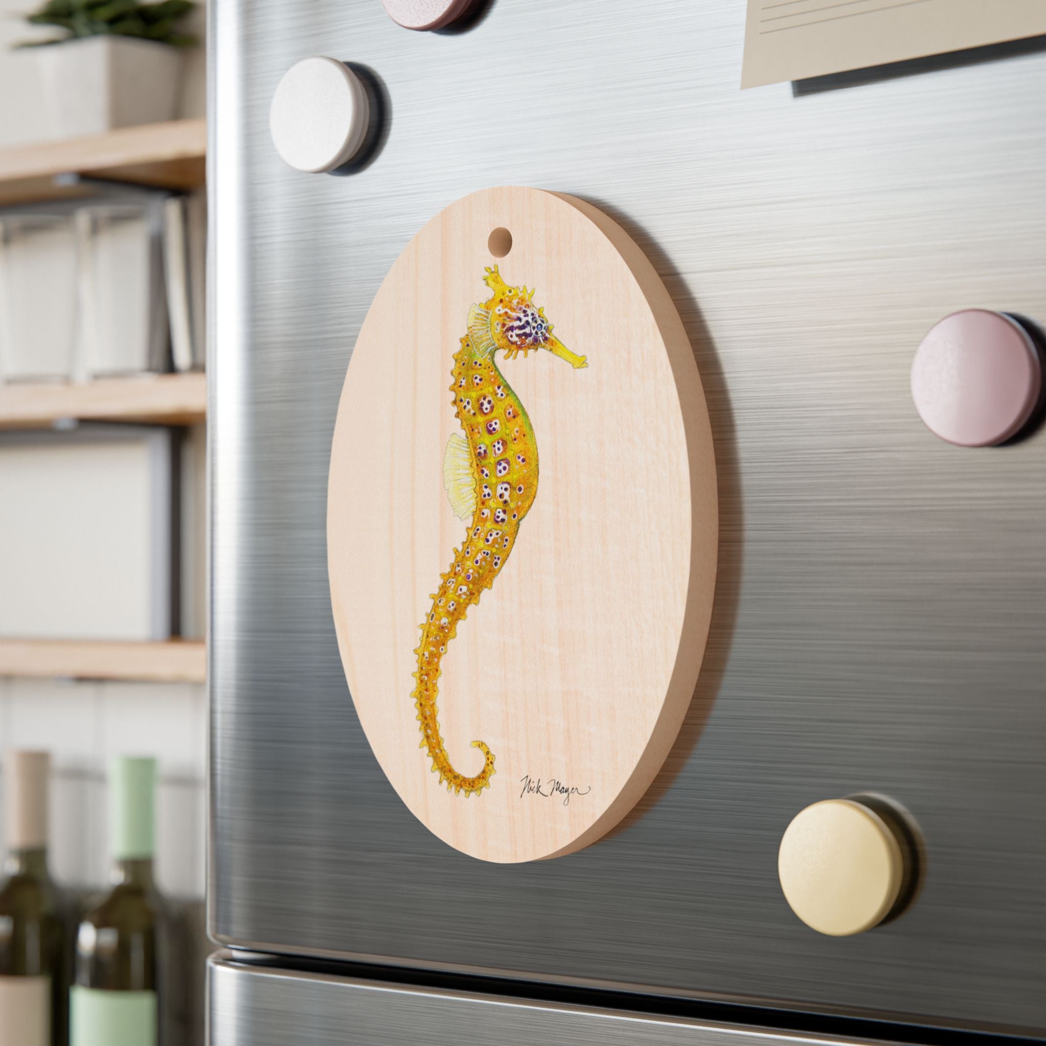 Yellow Seahorse Wooden Ornament/ Magnet