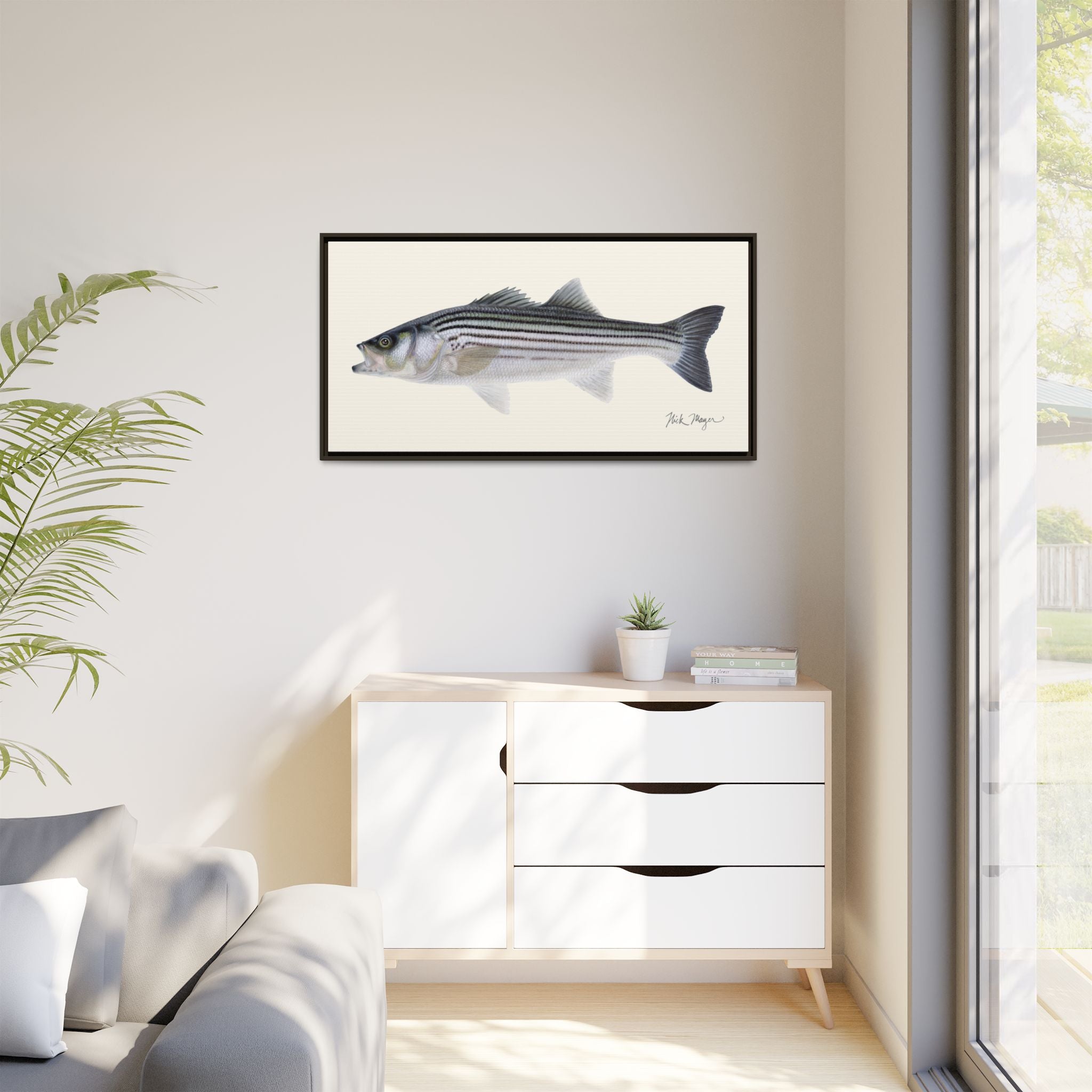 Schoolie Striped Bass Framed Canvas Print Printify