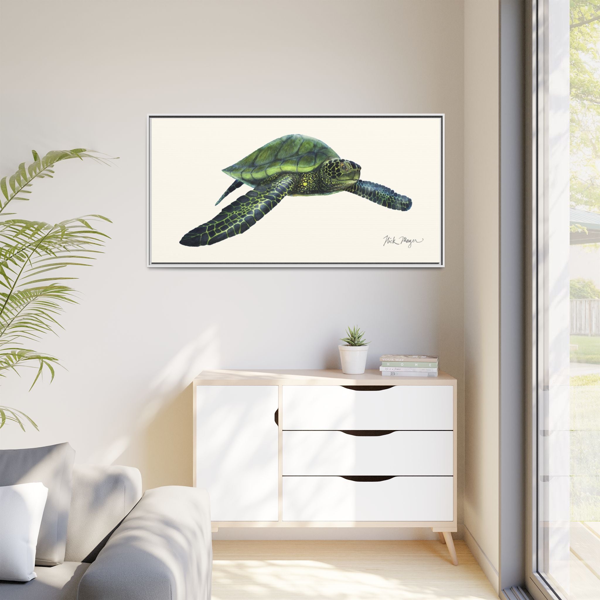 Green Sea Turtle I Framed Canvas Print Printify