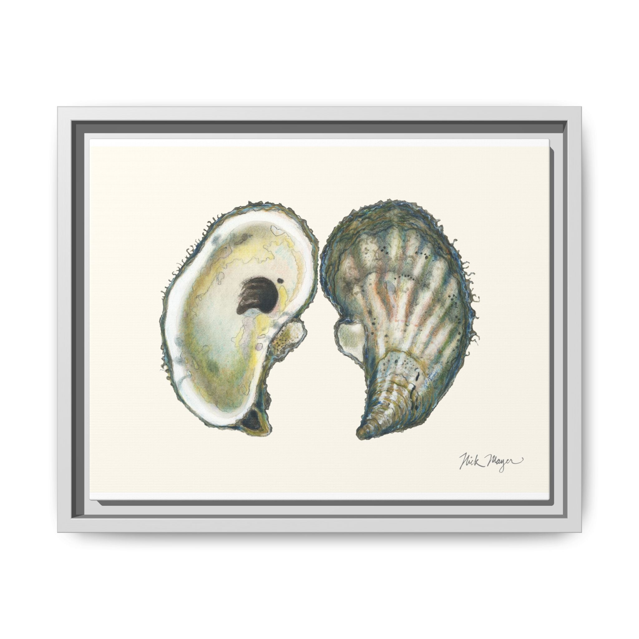 Framed Oysters Art Print — Coastal Sea Shell Wall Decor Printify
