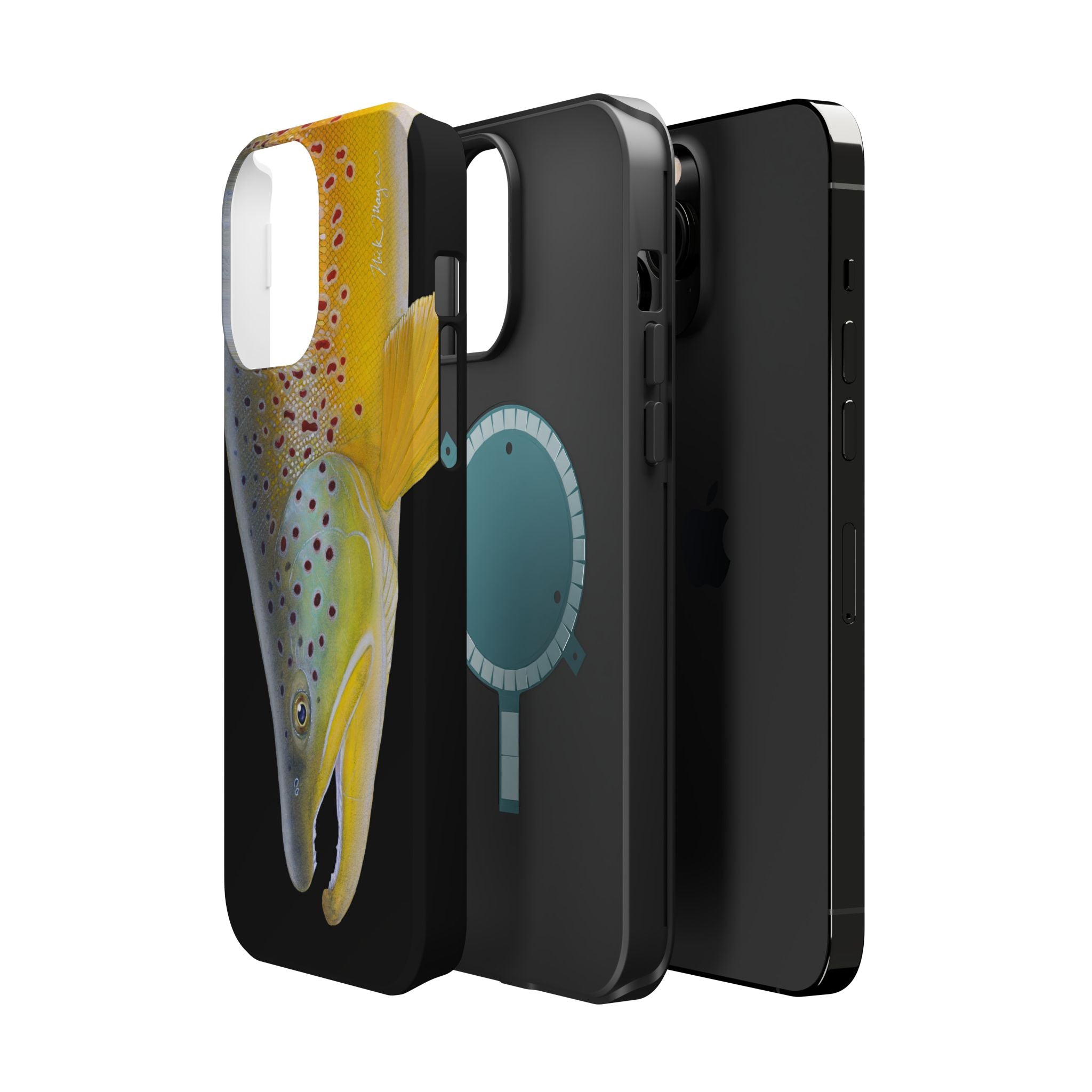 Brown Trout 3 Face Black MagSafe iPhone Case