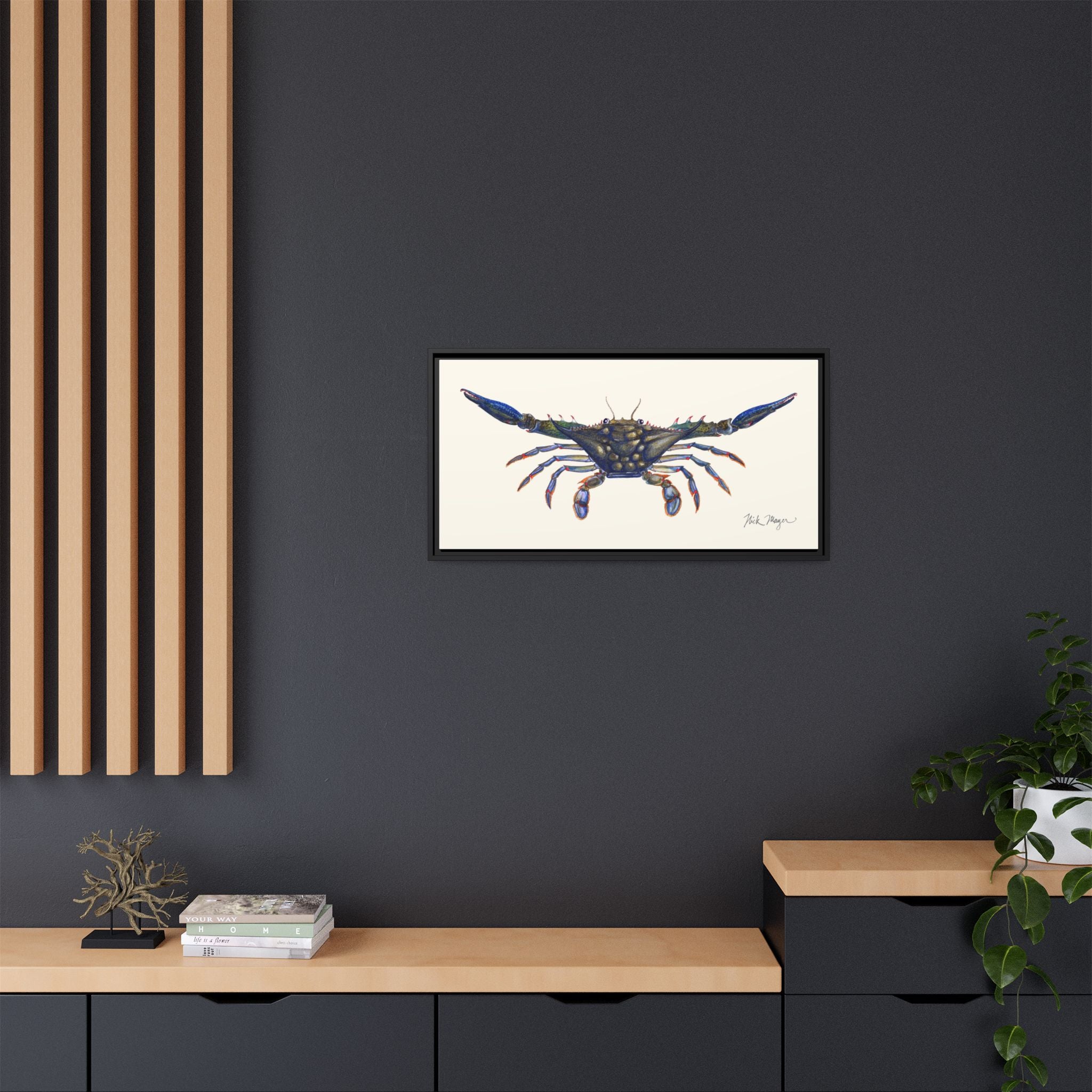 Blue Crab, Claws Out Framed Canvas Print Printify