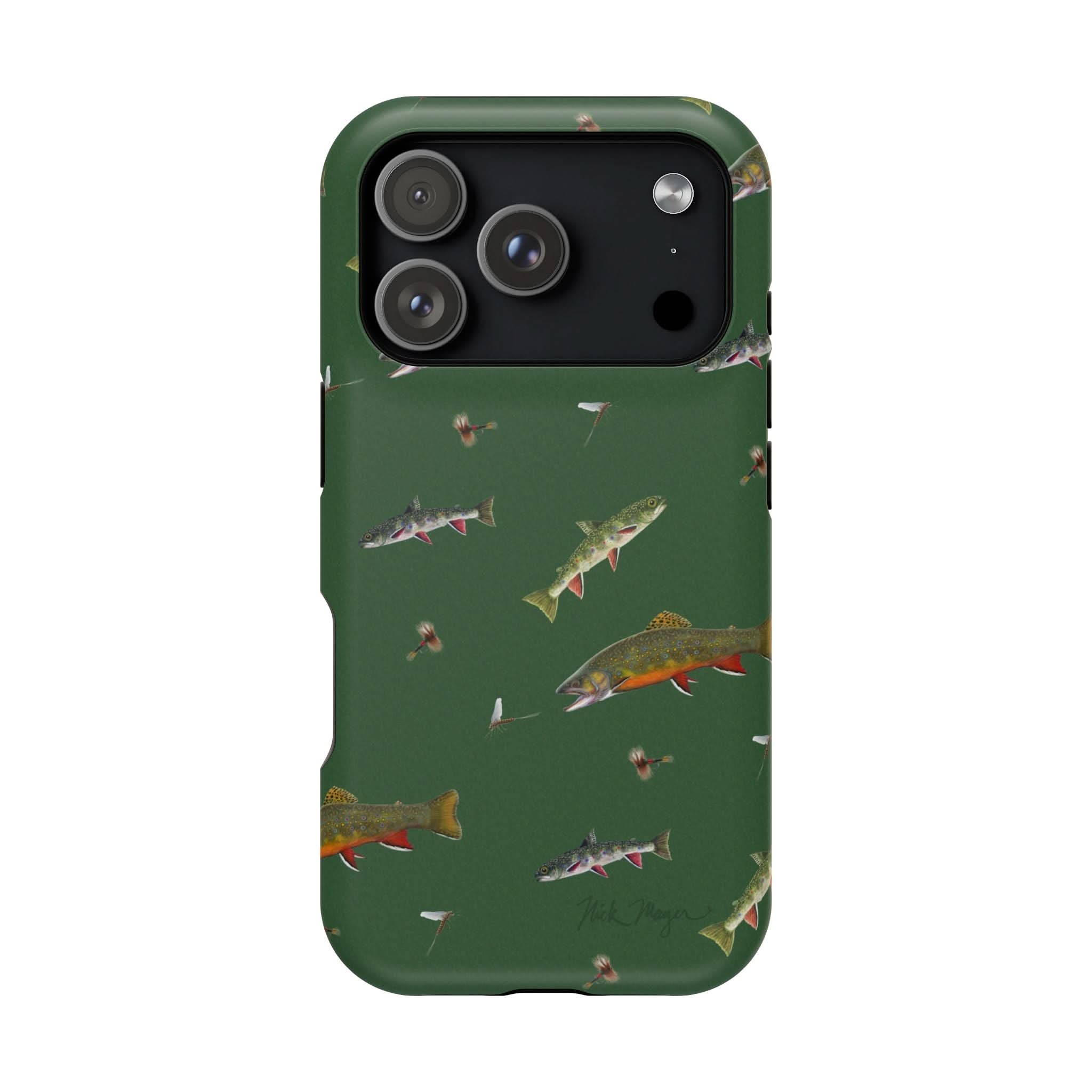 Trout and Flies Green Magsafe iPhone 17 Pro Case - Clearance / Final Sale