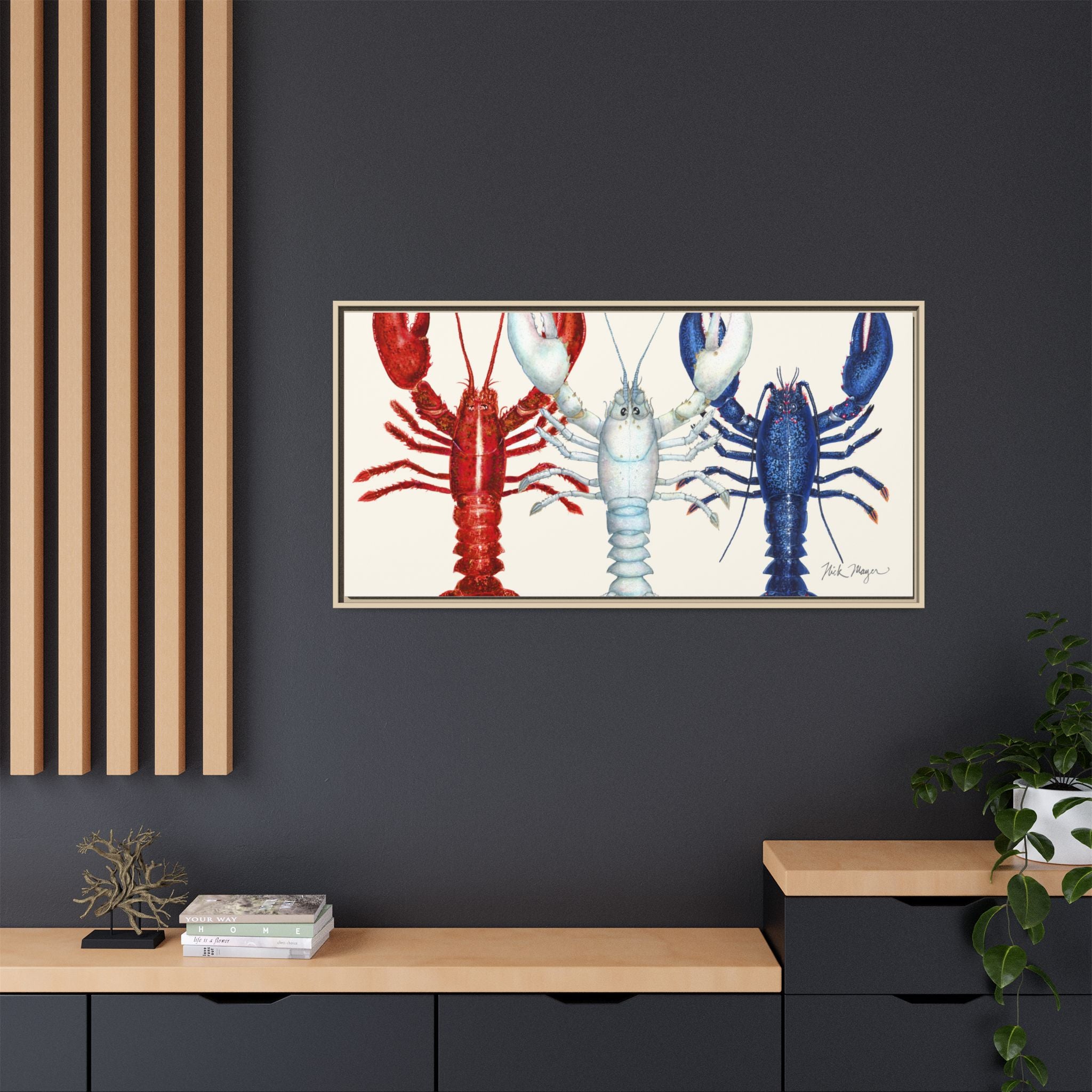 American Lobsters Trio Framed Canvas Print Printify