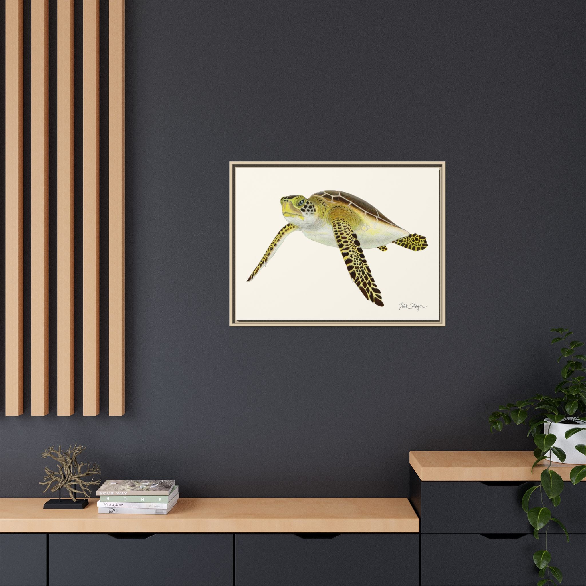 Green Sea Turtle III Framed Canvas Print Printify