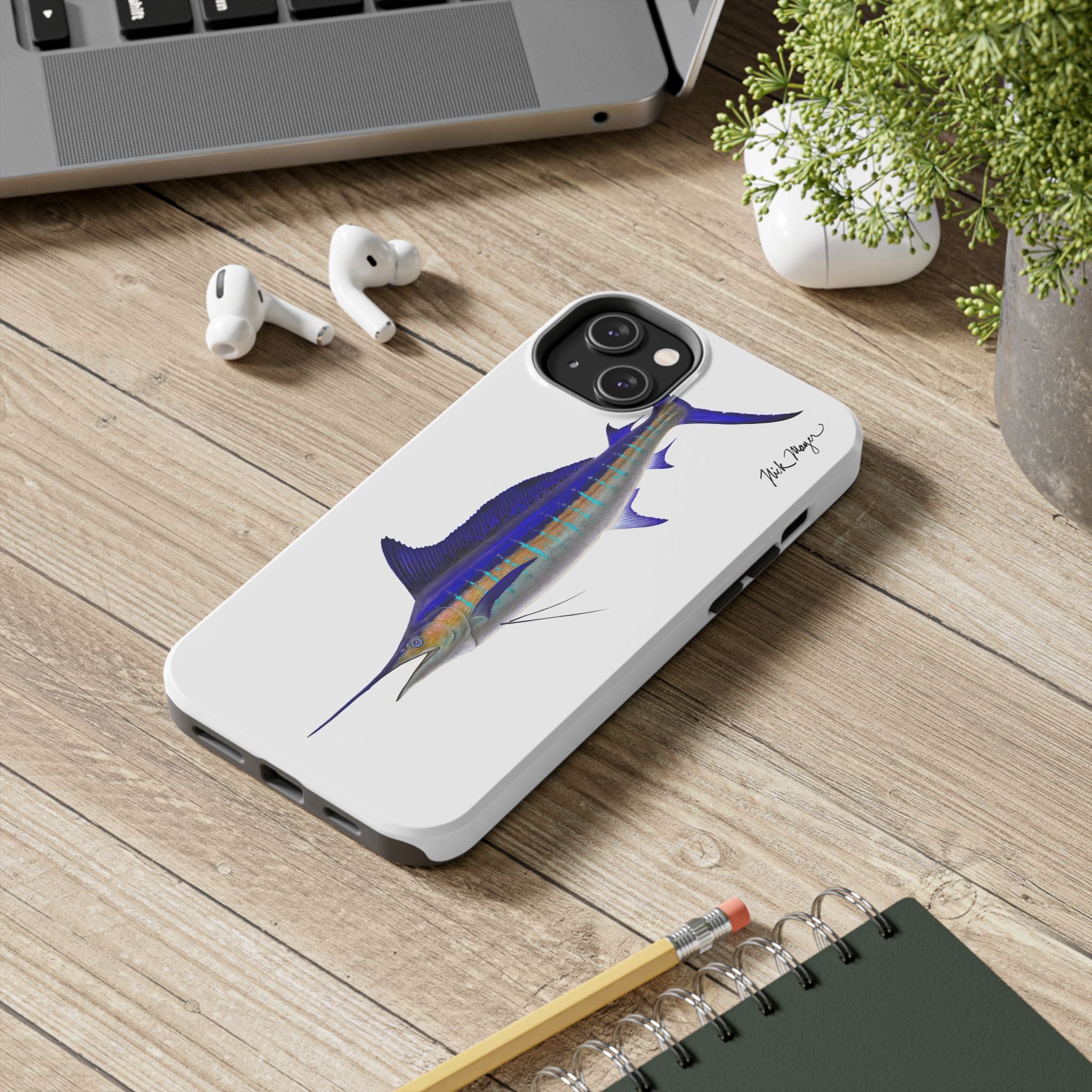 Striped Marlin White Phone Case (iPhone)