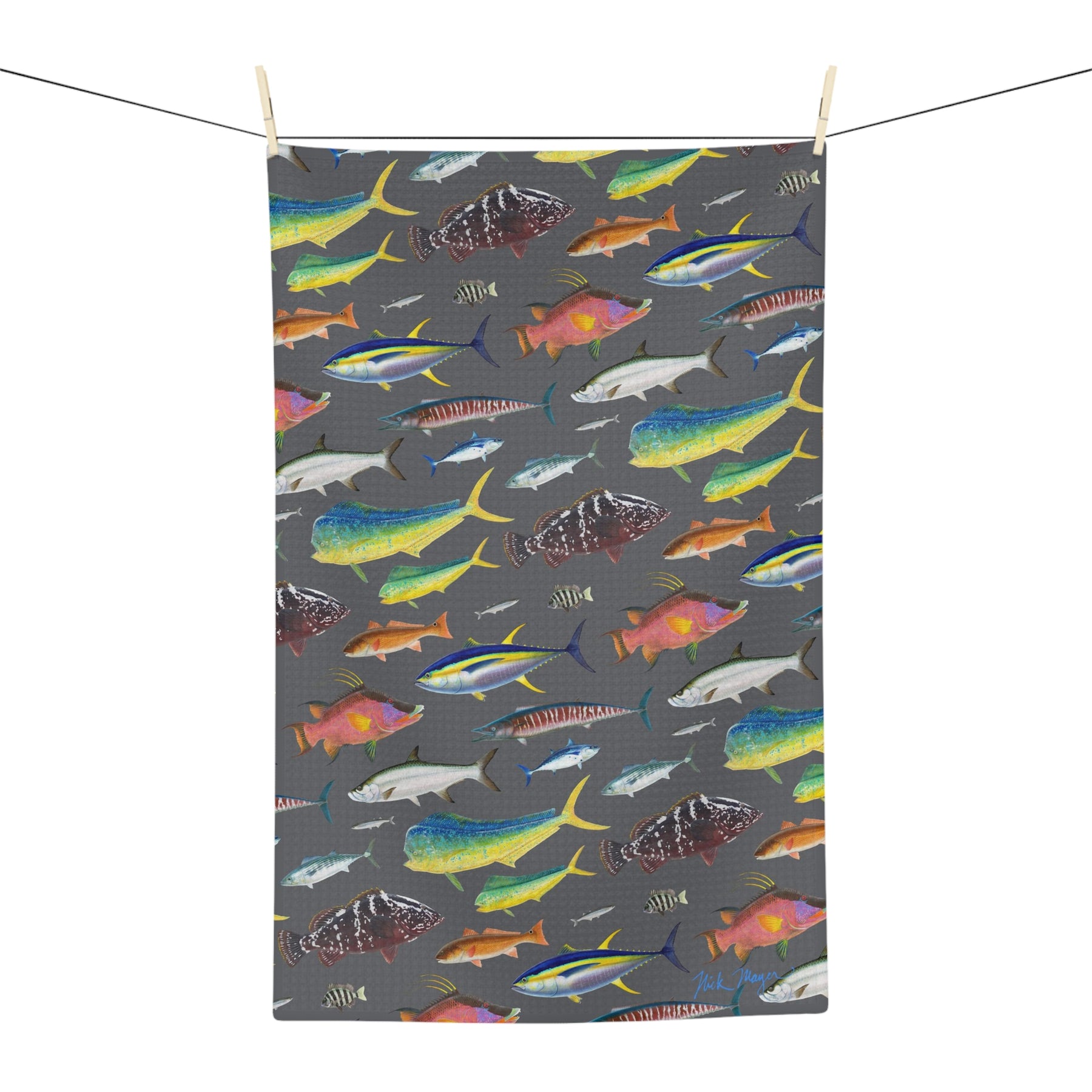 Southern Offshore Fish Grey Soft Kitchen Towel