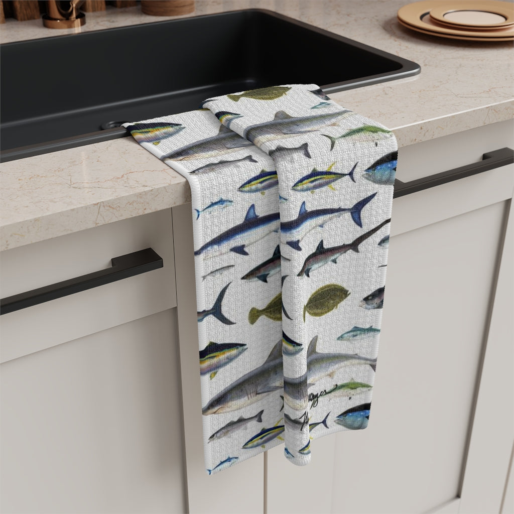 NE Fish White Soft Kitchen Towel