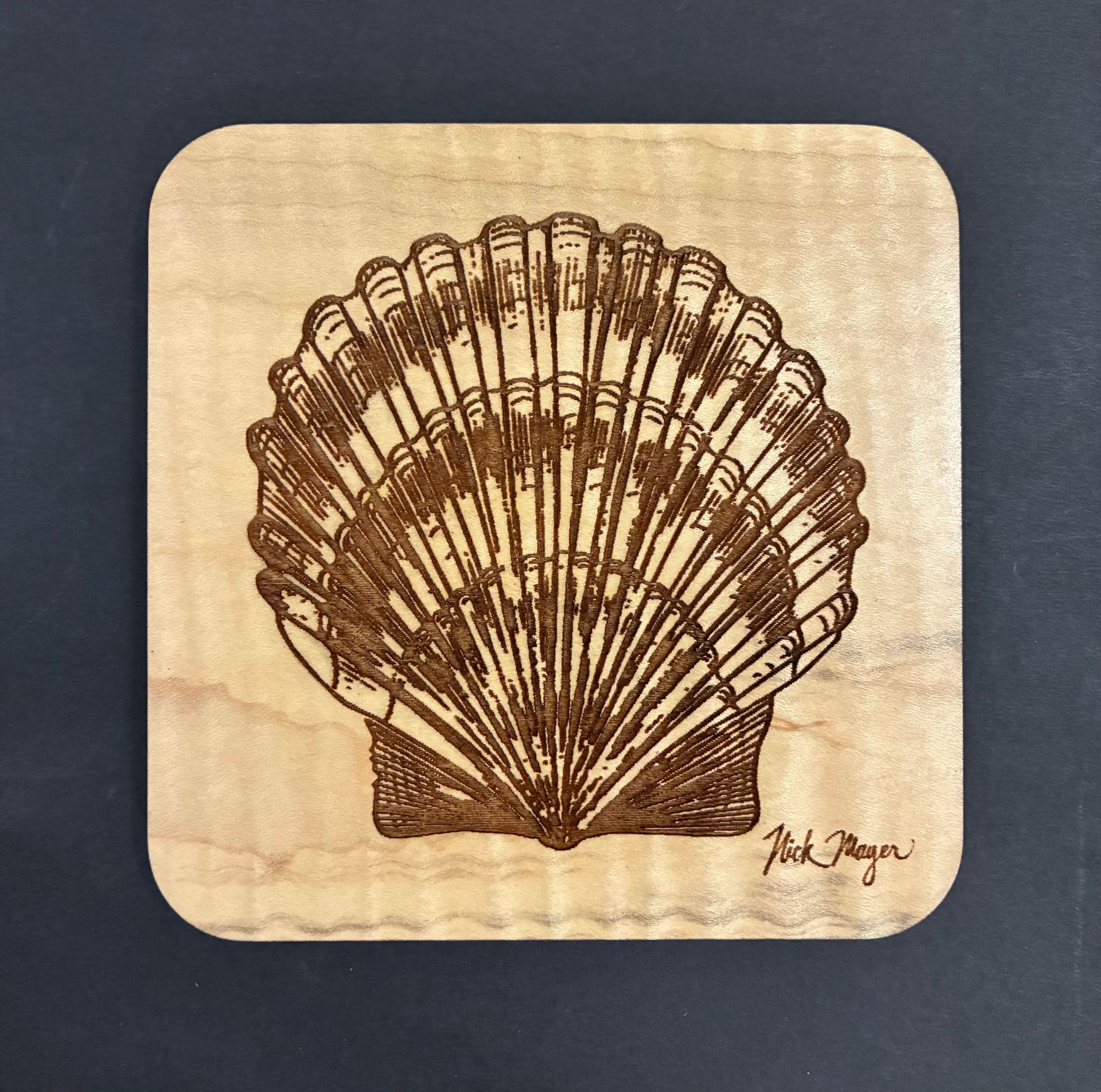 Set of 4 Scallop Hand-crafted Wooden Coasters - Limited Edition