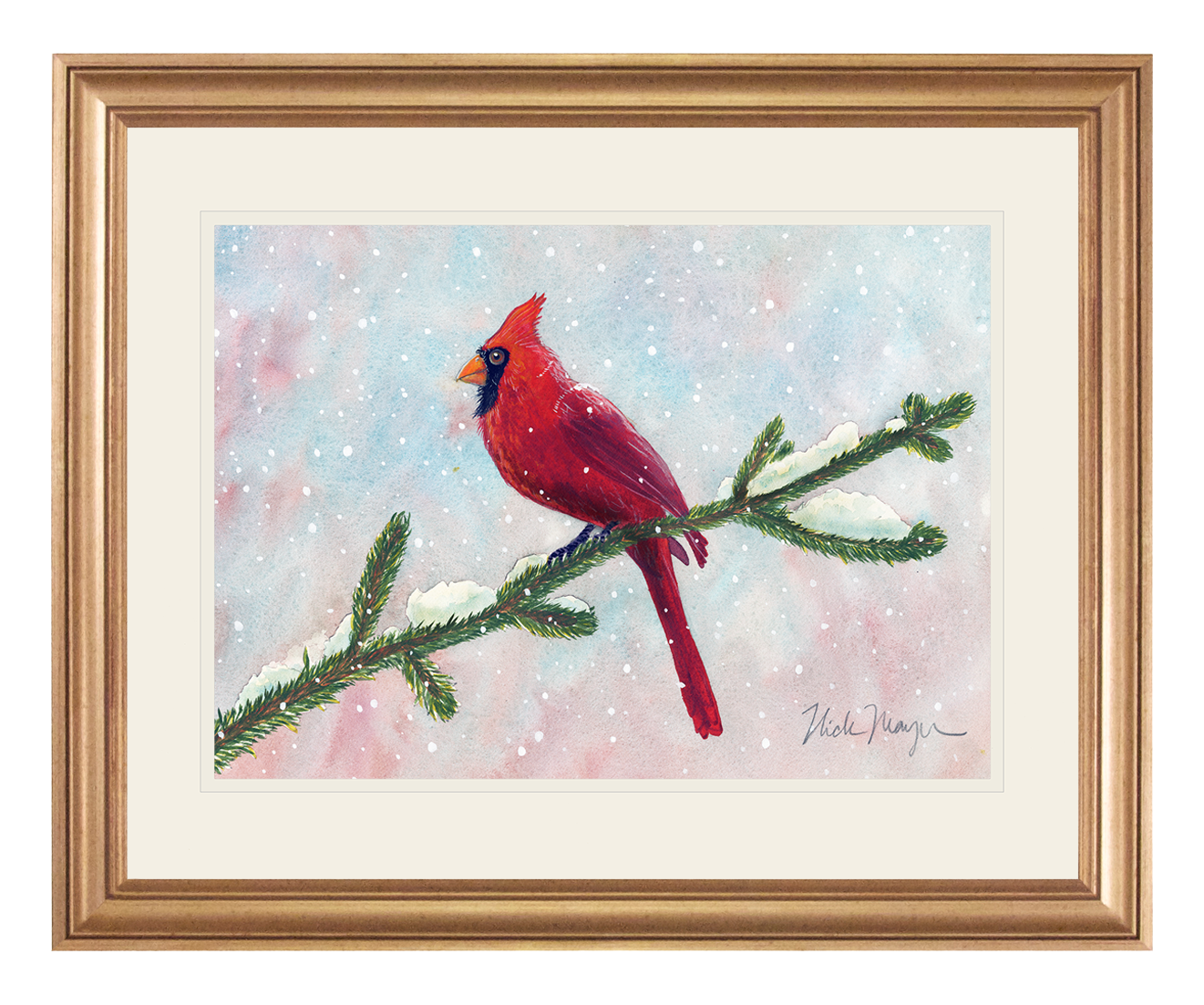 Snowy Cardinal 2 Original Watercolor Painting