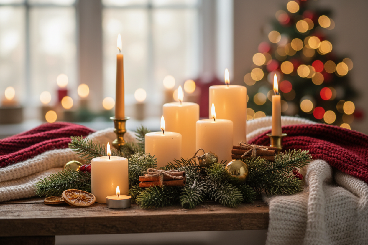 Holiday candles & cozy setting