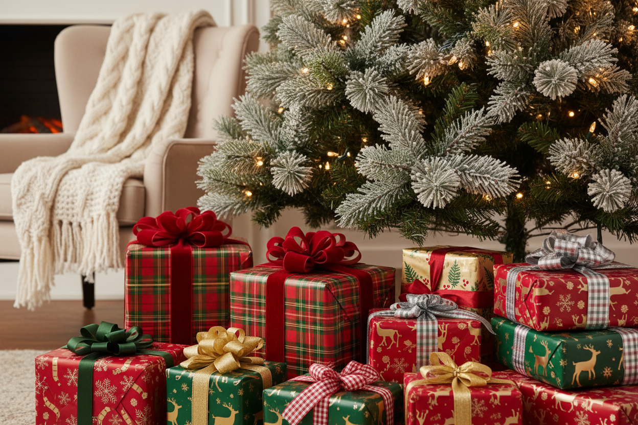 Holiday Presents under a nature tree