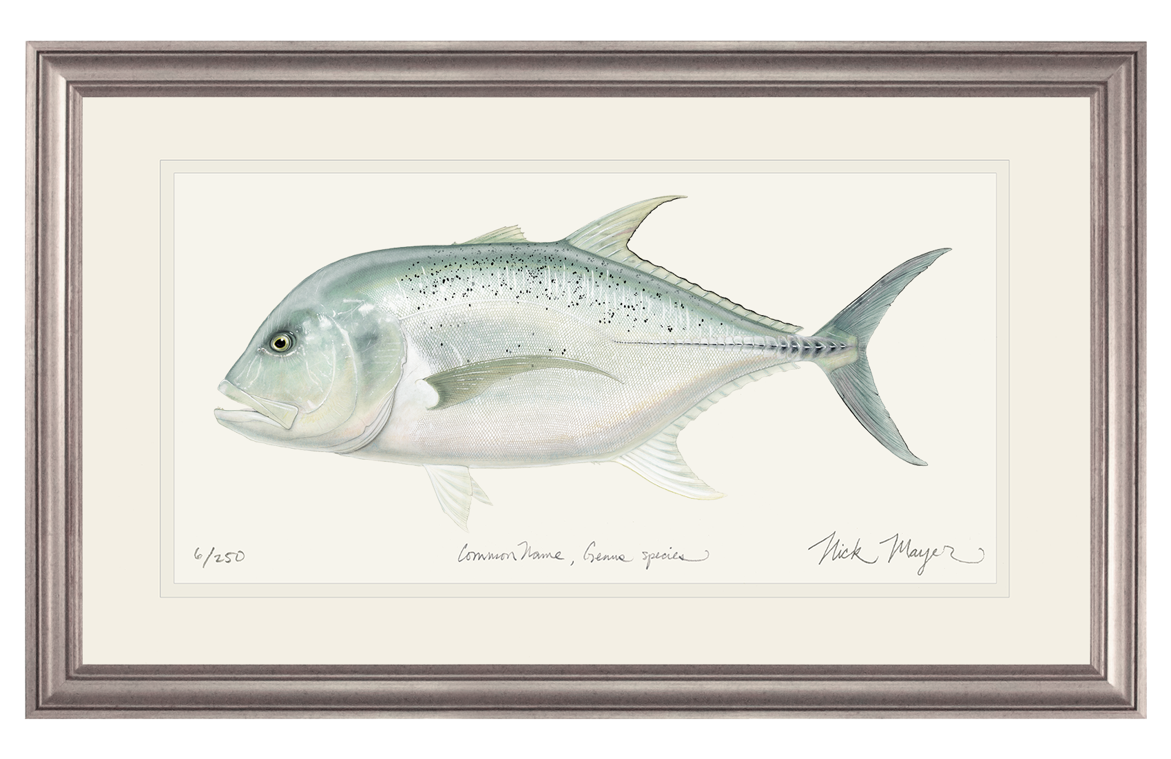 giant trevally art print silver frame