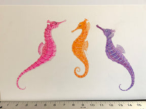 Whimsical Seahorses Study Unframed Original Painting