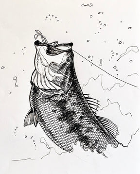 Largemouth Bass Unframed Original Ink Drawing