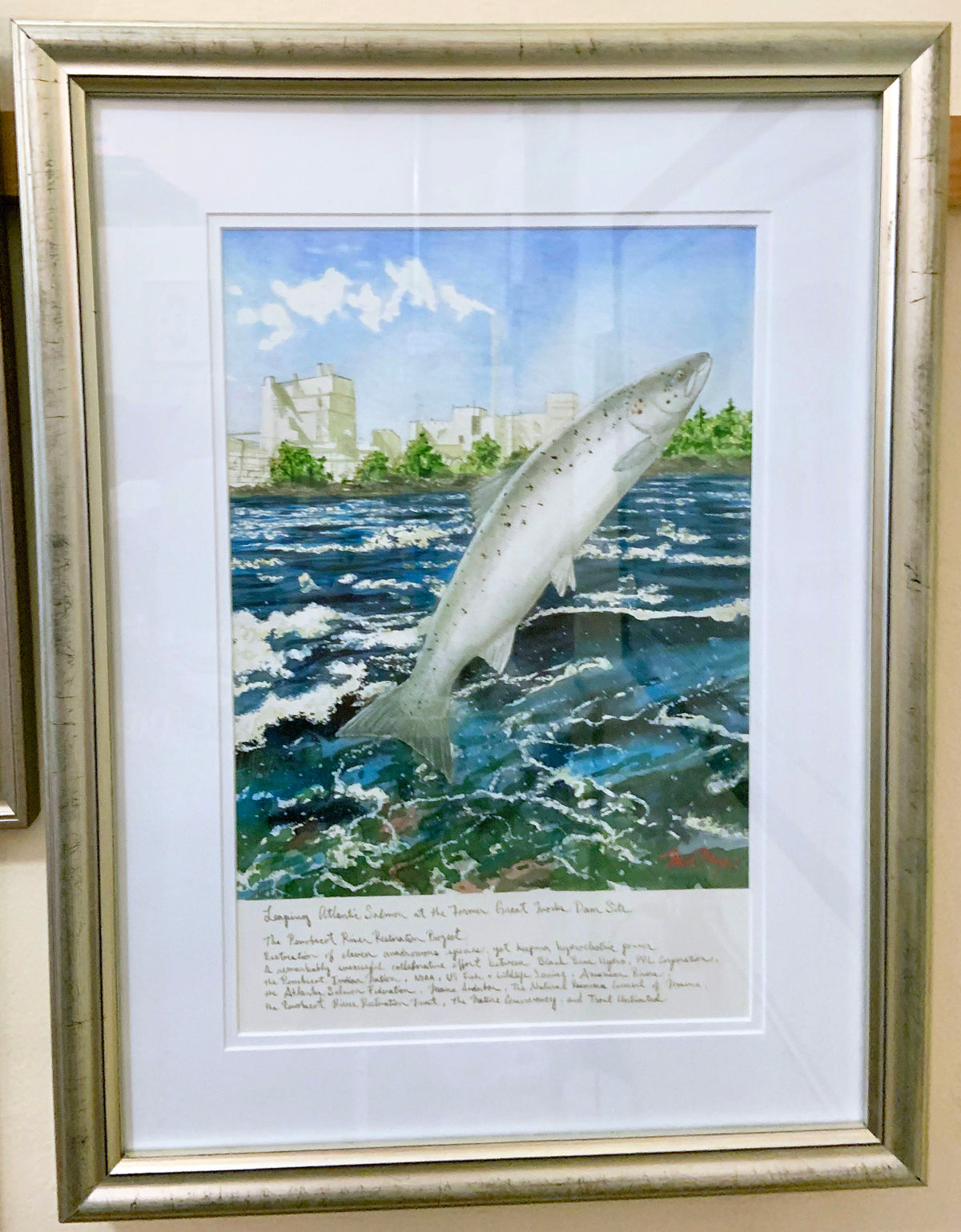 Leaping Salmon at the former Great Works Dam Original Painting