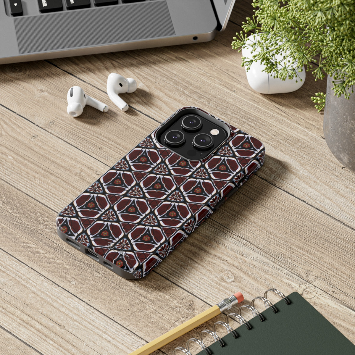 Maroon Butterfly Pattern Phone Case (iPhone)